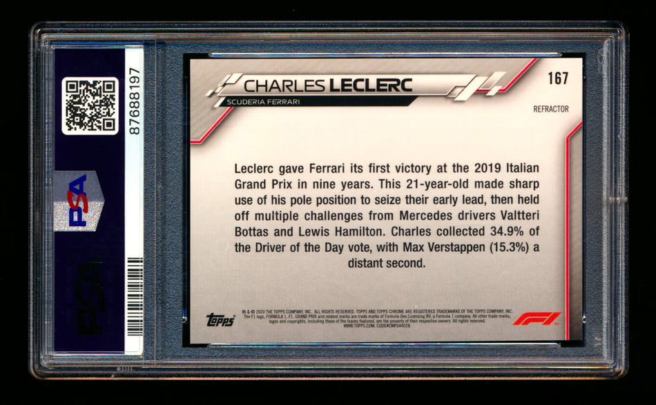 2020 Topps Chrome F1 #167 Charles Leclerc RC Refractor PSA 9 ** (SOLD eBay - $22.00 - 9/30/2025) **