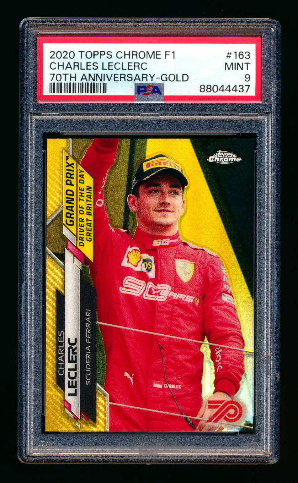 2020 Topps Chrome F1 #163 Charles Leclerc RC 70th Anniversary Gold Refractor PSA 9