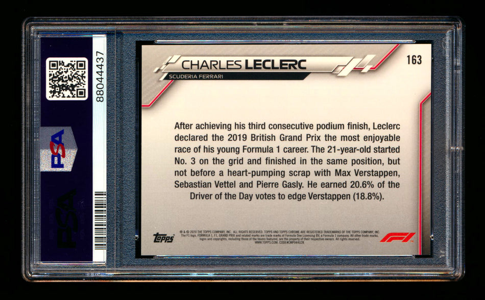 2020 Topps Chrome F1 #163 Charles Leclerc RC 70th Anniversary Gold Refractor PSA 9