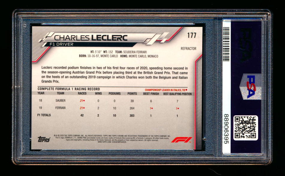 2020 Topps Chrome F1 #177 Charles Leclerc RC Refractor PSA 9 ** (SOLD eBay - $22.00 - 10/1/2025) **