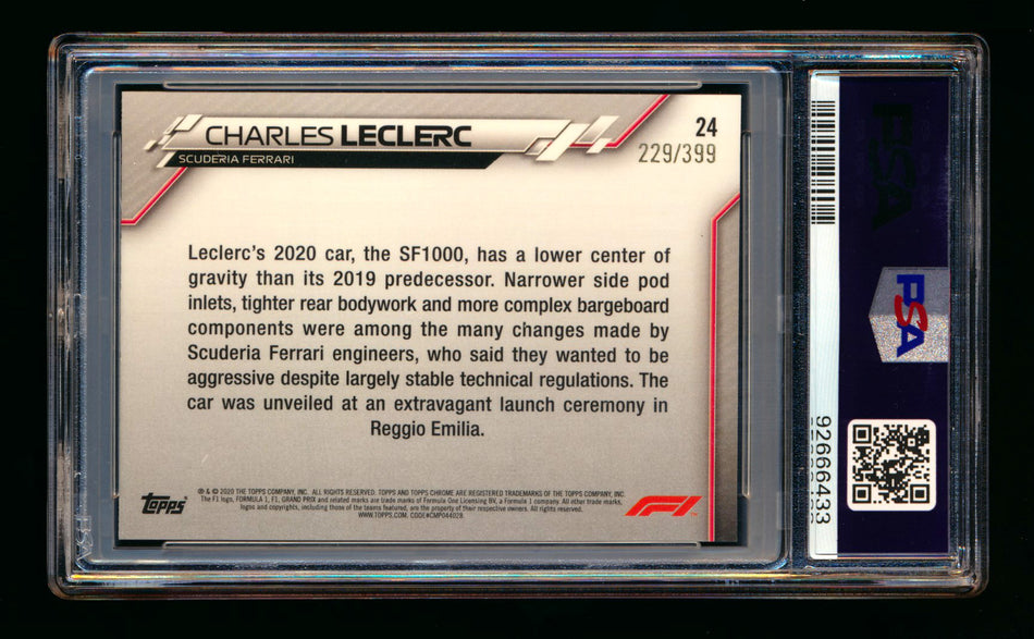 2020 Topps Chrome F1 #24 Charles Leclerc RC Purple Refractor #229/399 PSA 10