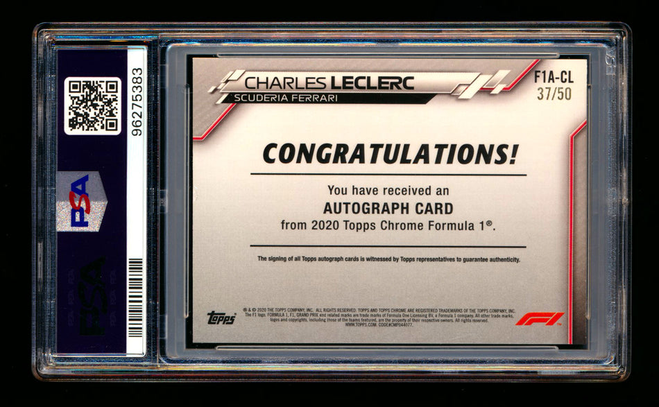 2020 Topps Chrome F1 #F1A-CL Charles Leclerc RC Gold Wave Refractor Autograph #37/50 PSA 7