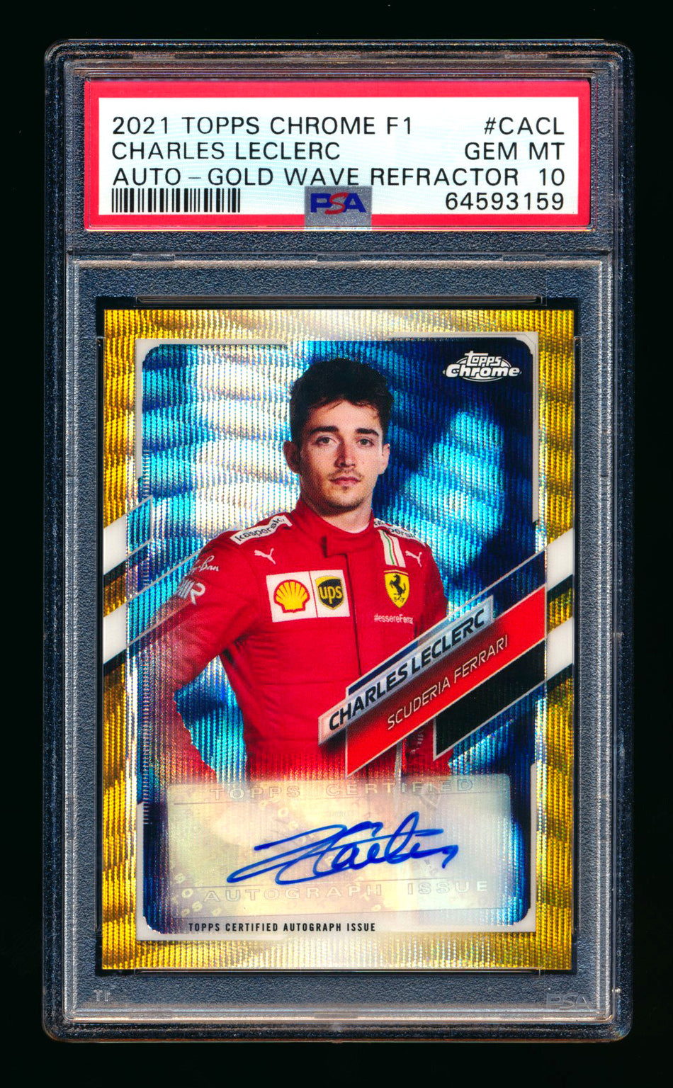 2021 Topps Chrome F1 #CA-CL Charles Leclerc Gold Wave Refractor Autograph #30/50 PSA 10 ** (SOLD - $600.00 - 12/8/2024) **