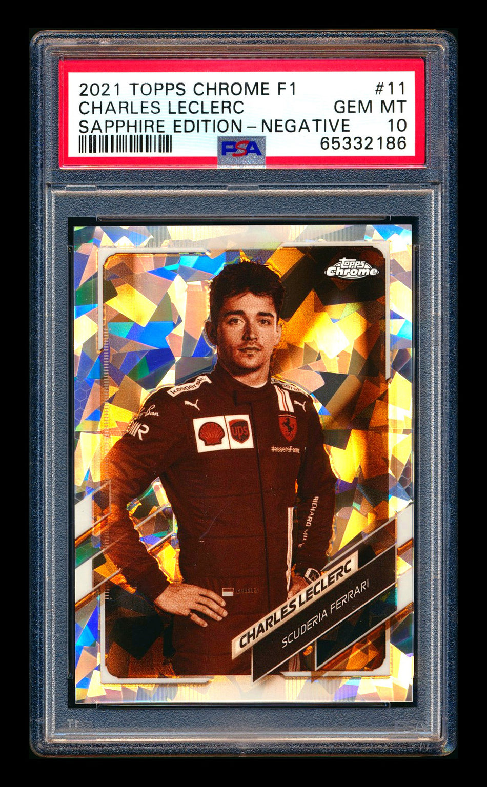 2021 Topps Chrome Sapphire F1 #11 Charles Leclerc Negative Refractor Portrait #092/100 PSA 10