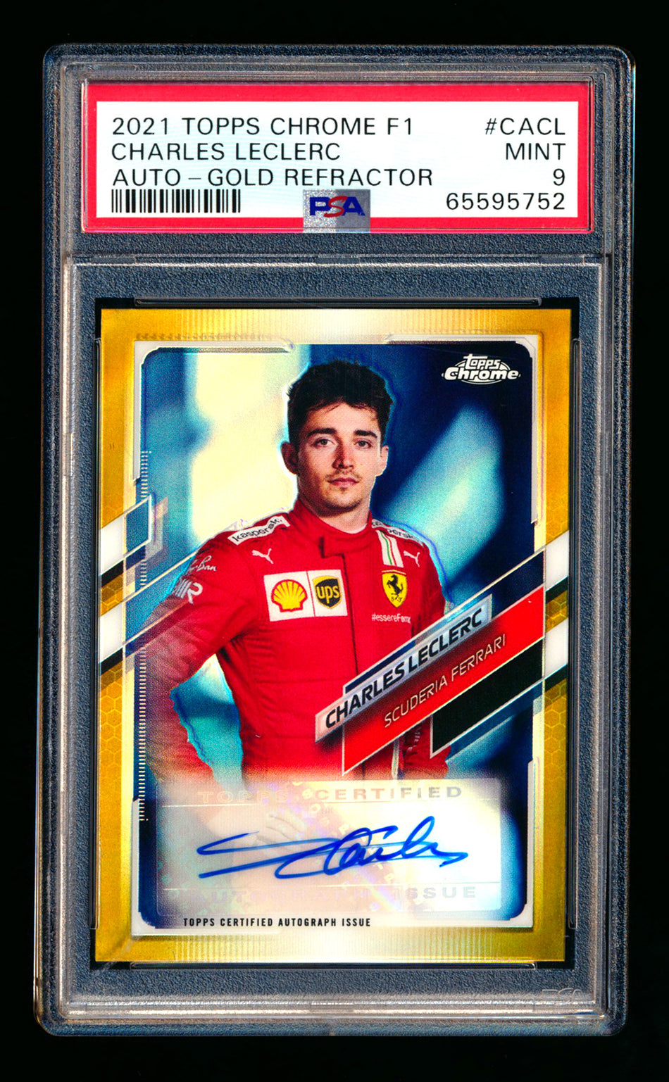2021 Topps Chrome F1 #CA-CL Charles Leclerc Gold Refractor Autograph #38/50 PSA 9