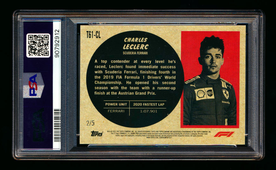 2021 Topps Chrome F1 1961 Sports Cars #T61-CL Charles Leclerc Red Refractor #2/5 PSA 8 ** (SOLD - $700.00 - 12/21/2024) **