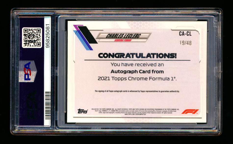 2021 Topps Chrome F1 #CA-CL Charles Leclerc Refractor Autograph #19/48 PSA 9 ** (SOLD eBay - $349.00 - 1/19/2025) **