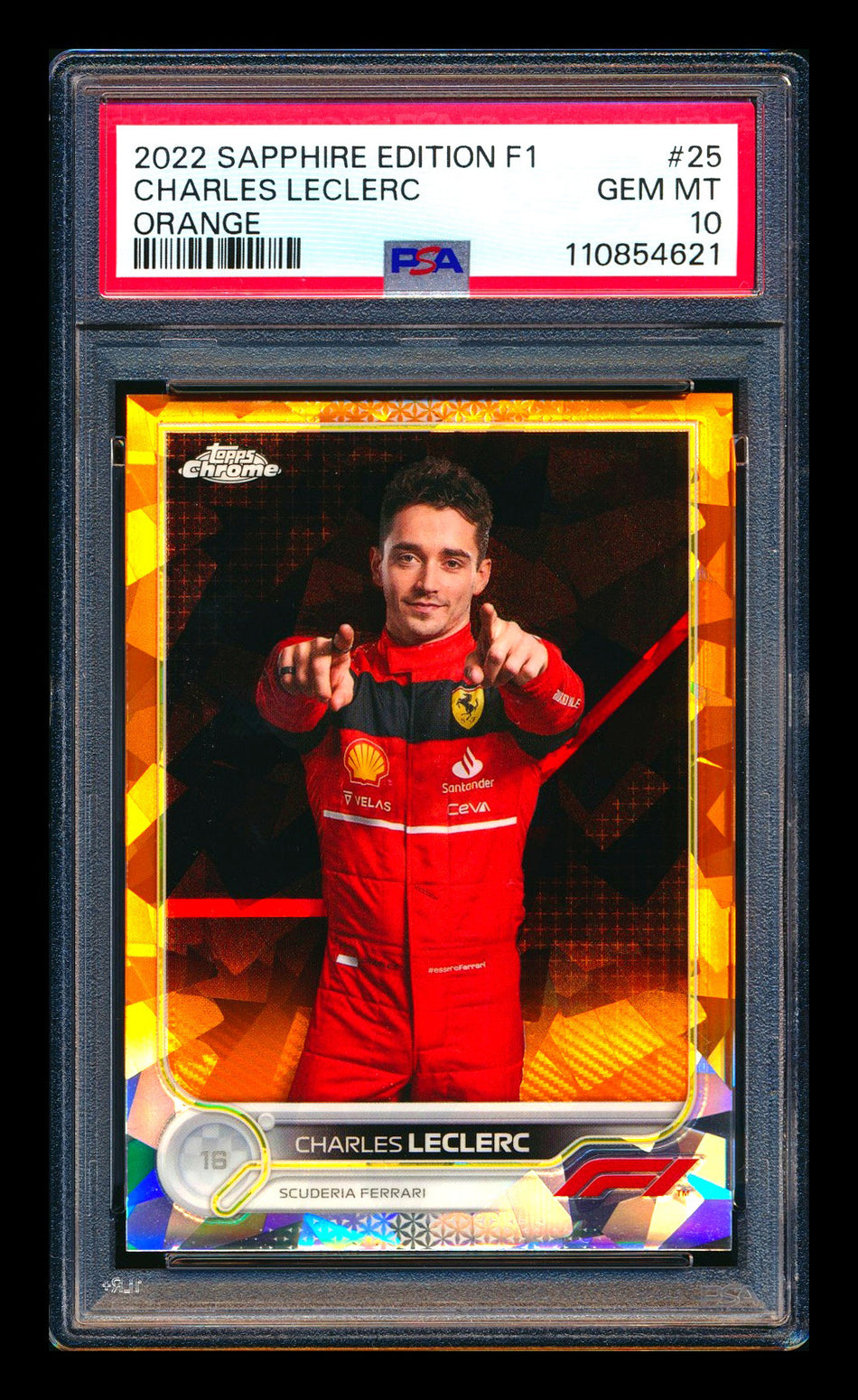2022 Topps Chrome Sapphire F1 #25 Charles Leclerc Orange Refractor Portrait #17/25 PSA 10 ** (SOLD - $395.00 - 7/9/2026) **