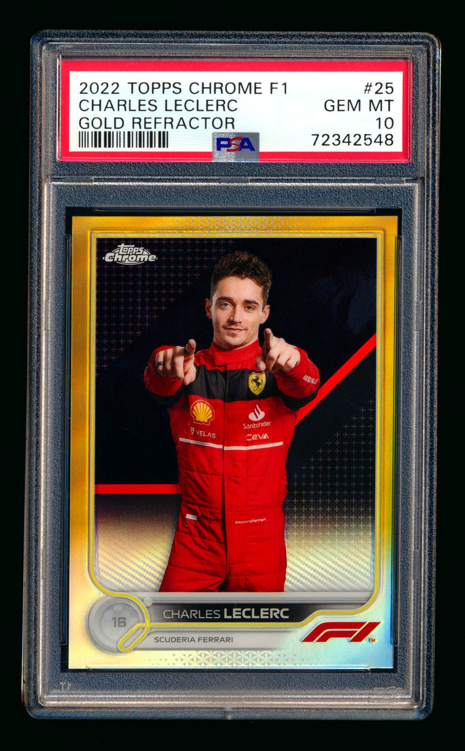 2022 Topps Chrome F1 #25 Charles Leclerc Gold Refractor Portrait #11/50 PSA 10 ** (SOLD - $100.00 - 12/23/2024) **