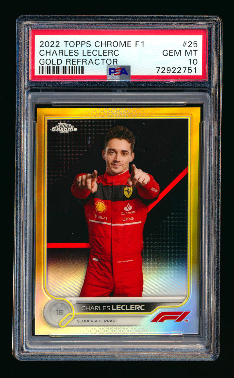 2022 Topps Chrome F1 #25 Charles Leclerc Gold Refractor Portrait #03/50 PSA 10 ** (SOLD - $120.00 - 12/23/2024) **