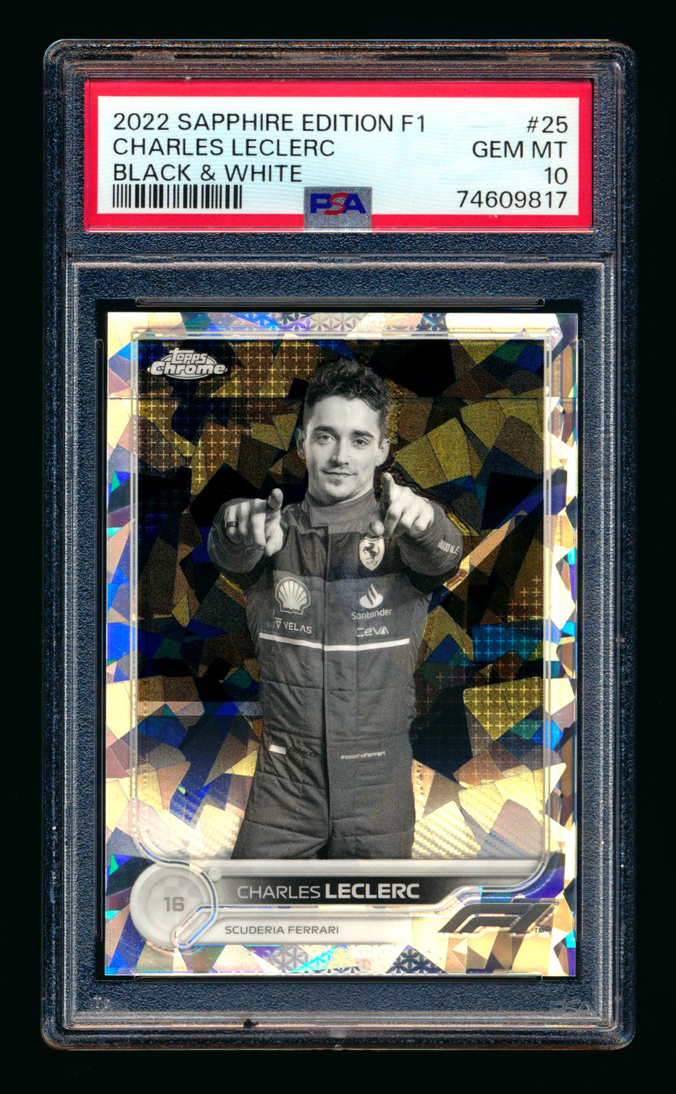 2022 Topps Chrome Sapphire F1 #25 Charles Leclerc Black & White Refractor Portrait #11/15 PSA 10 ** (SOLD - $255.00 - 12/17/2024) **