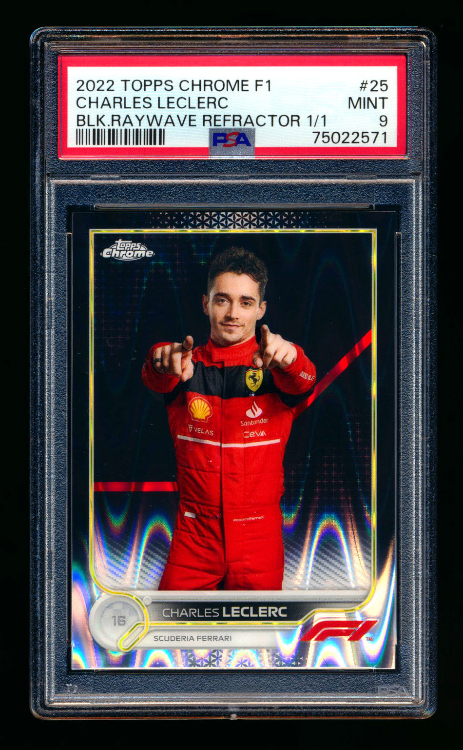 2022 Topps Chrome F1 #25 Charles Leclerc Black Raywave Refractor Portrait #1/1 PSA 9 - POP 1!