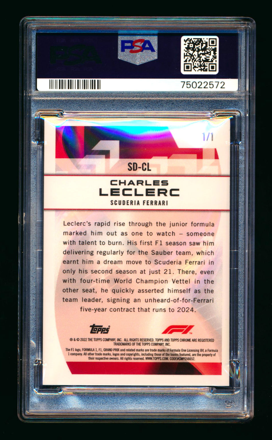 2022 Topps Chrome F1 Speed Demons #SD-CL Charles Leclerc Superfractor #1/1 PSA 9