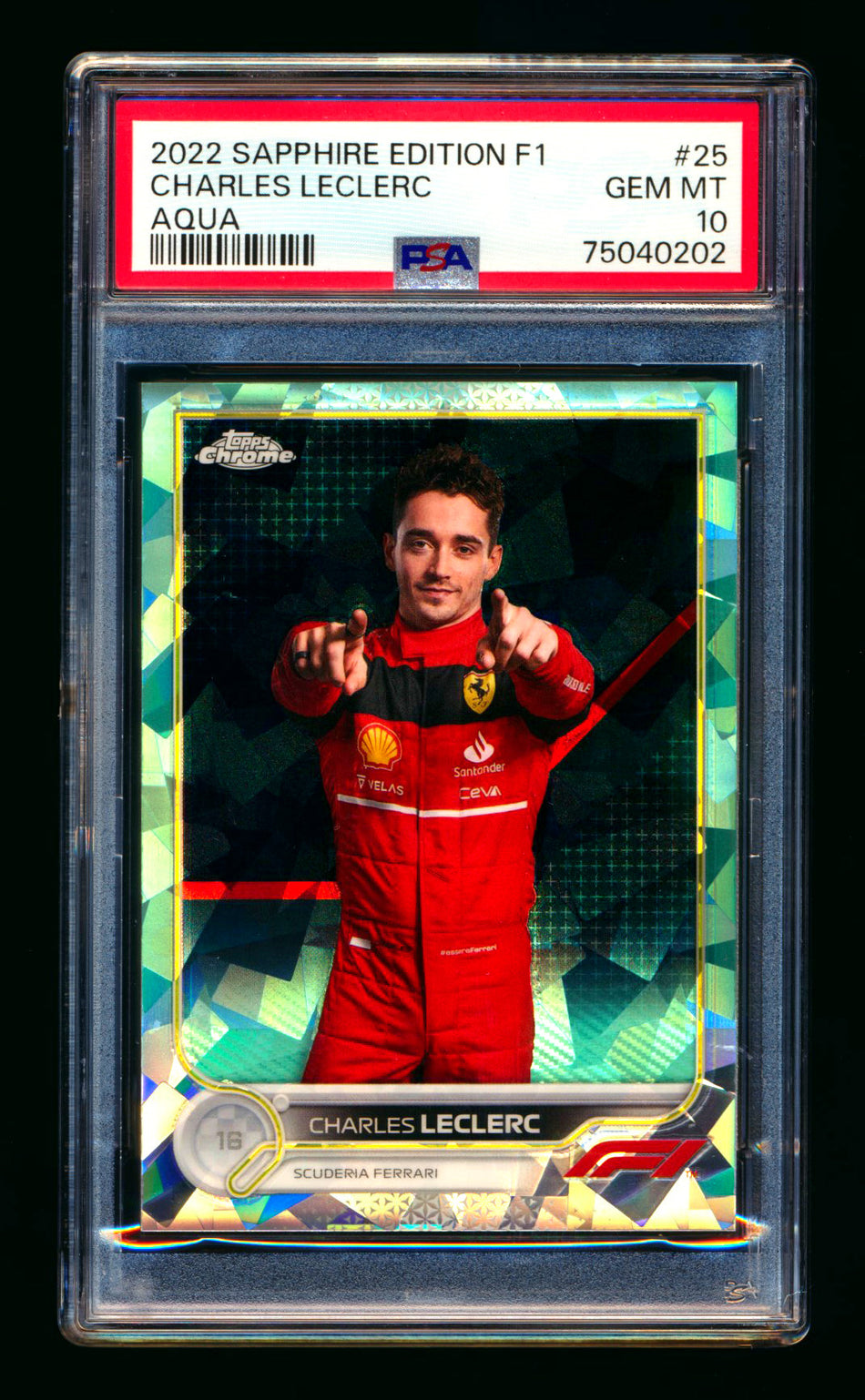 2022 Topps Chrome Sapphire F1 #25 Charles Leclerc Aqua Refractor Portrait #70/99 PSA 10 ** (SOLD - $70.00 - 12/17/2024) **