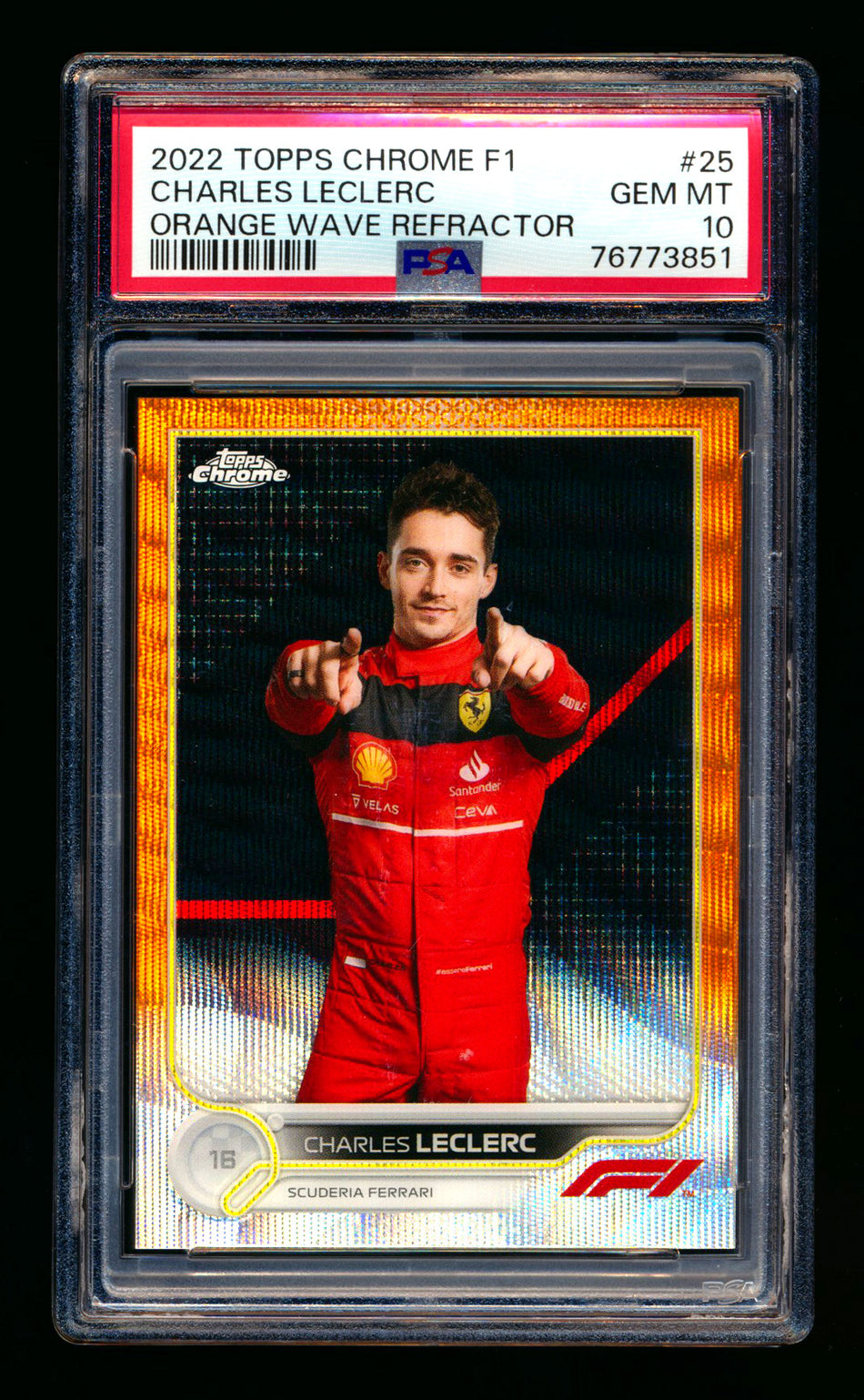 2022 Topps Chrome F1 #25 Charles Leclerc Orange Wave Refractor Portrait #02/25 PSA 10 ** (SOLD eBay - $179.00 - 5/3/2025) **