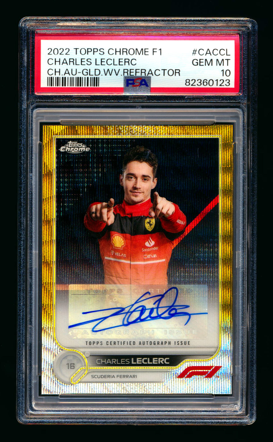 2022 Topps Chrome F1 #CAC-CL Charles Leclerc Gold Wave Refractor Autograph #24/50 PSA 10 ** (SOLD - $625.00 - 12/17/2024) **