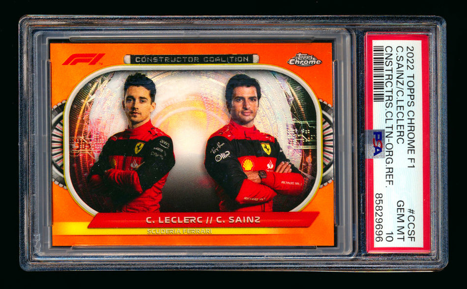 2022 Topps Chrome F1 Constructor Coalition #CC-SF Charles Leclerc/Carlos Sainz Orange Refractor #22/25 PSA 10 ** (SOLD eBay - $110.00 - 1/27/2025) **