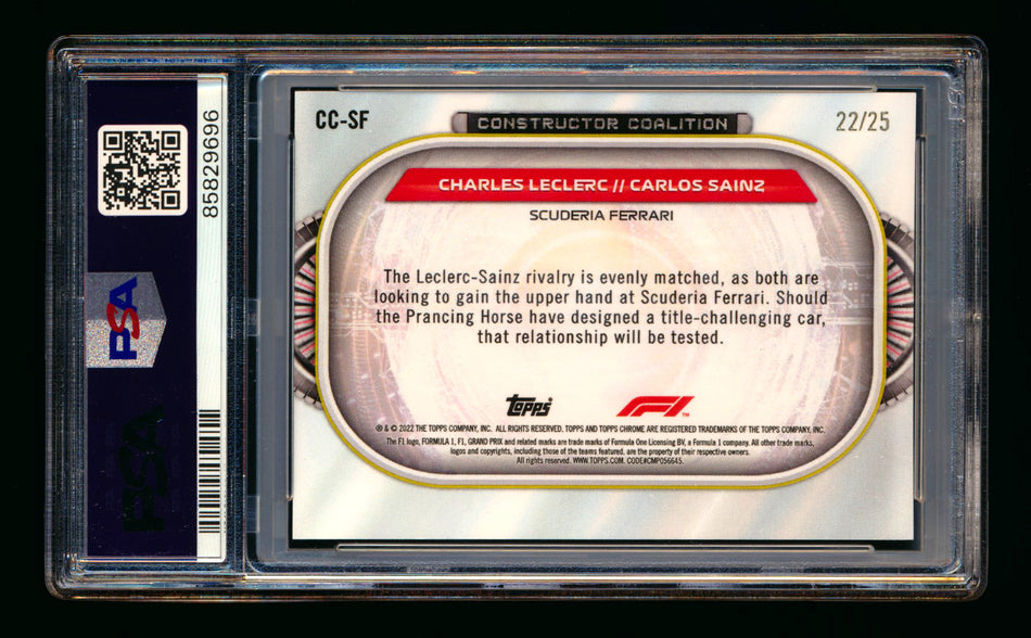 2022 Topps Chrome F1 Constructor Coalition #CC-SF Charles Leclerc/Carlos Sainz Orange Refractor #22/25 PSA 10 ** (SOLD eBay - $110.00 - 1/27/2025) **