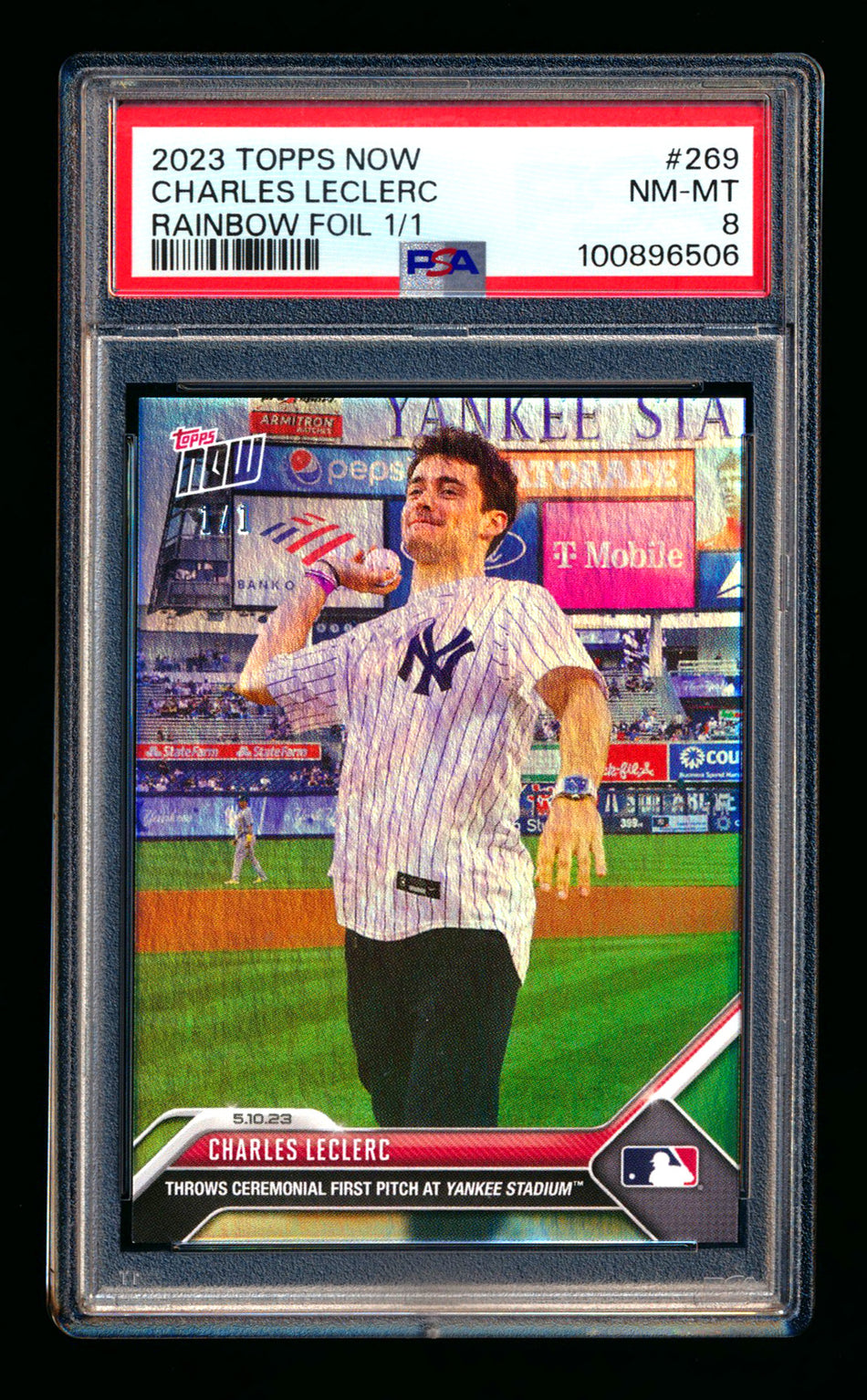 2023 Topps Now MLB #269 Charles Leclerc F1 New York Yankees Rainbow Foil #1/1 PSA 8 - POP 1! ** (SOLD - $849.00 - 1/17/2025) **