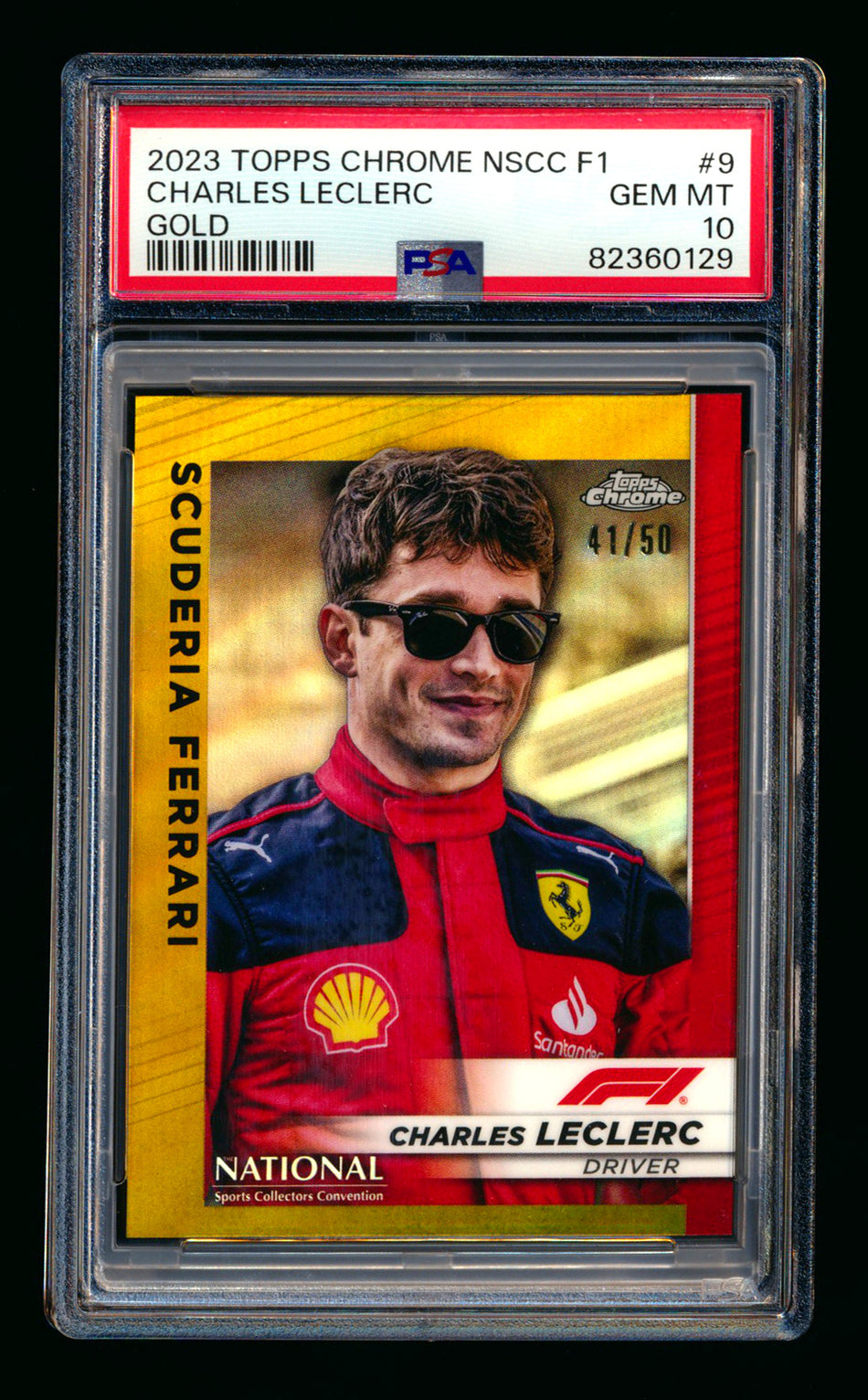 2023 Topps Chrome NSCC F1 #F1-9 Charles Leclerc Gold Refractor #41/50 PSA 10 ** (SOLD - $129.00 - 12/13/2024) **