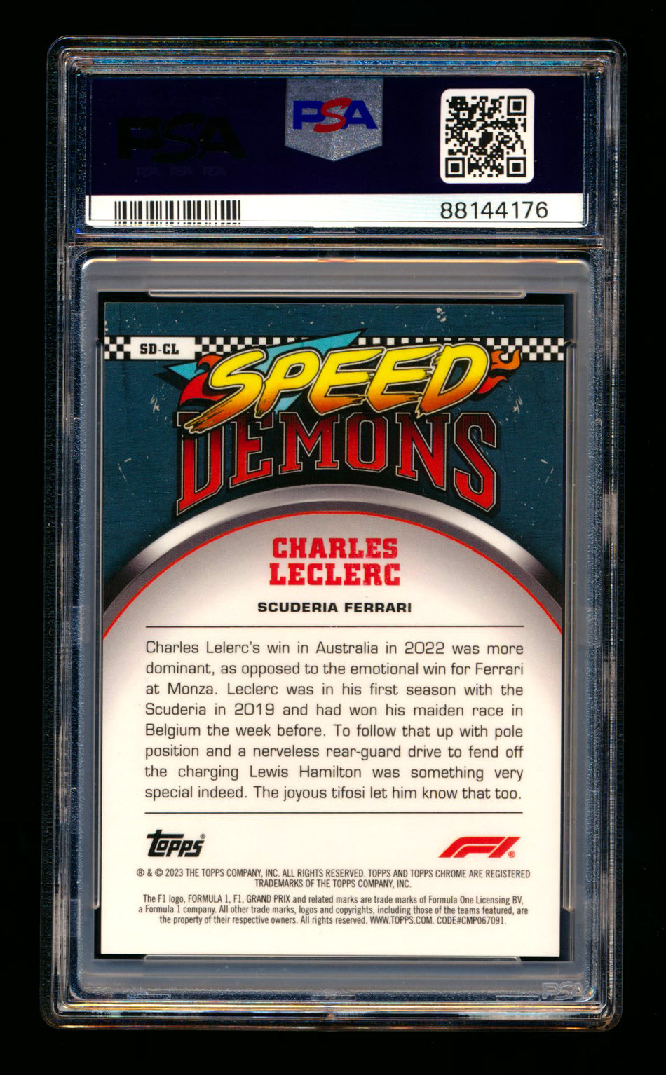 2023 Topps Chrome F1 Speed Demons #SD-CL Charles Leclerc Orange Refractor #02/25 PSA 10 ** (SOLD - $75.00 - 12/23/2024) **