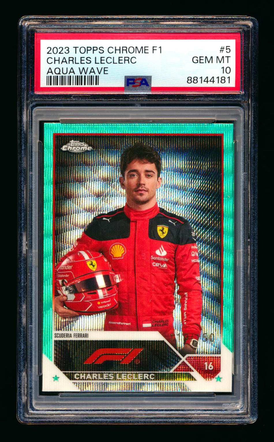 2023 Topps Chrome F1 #5 Charles Leclerc Aqua Wave Refractor Portrait #119/150 PSA 10