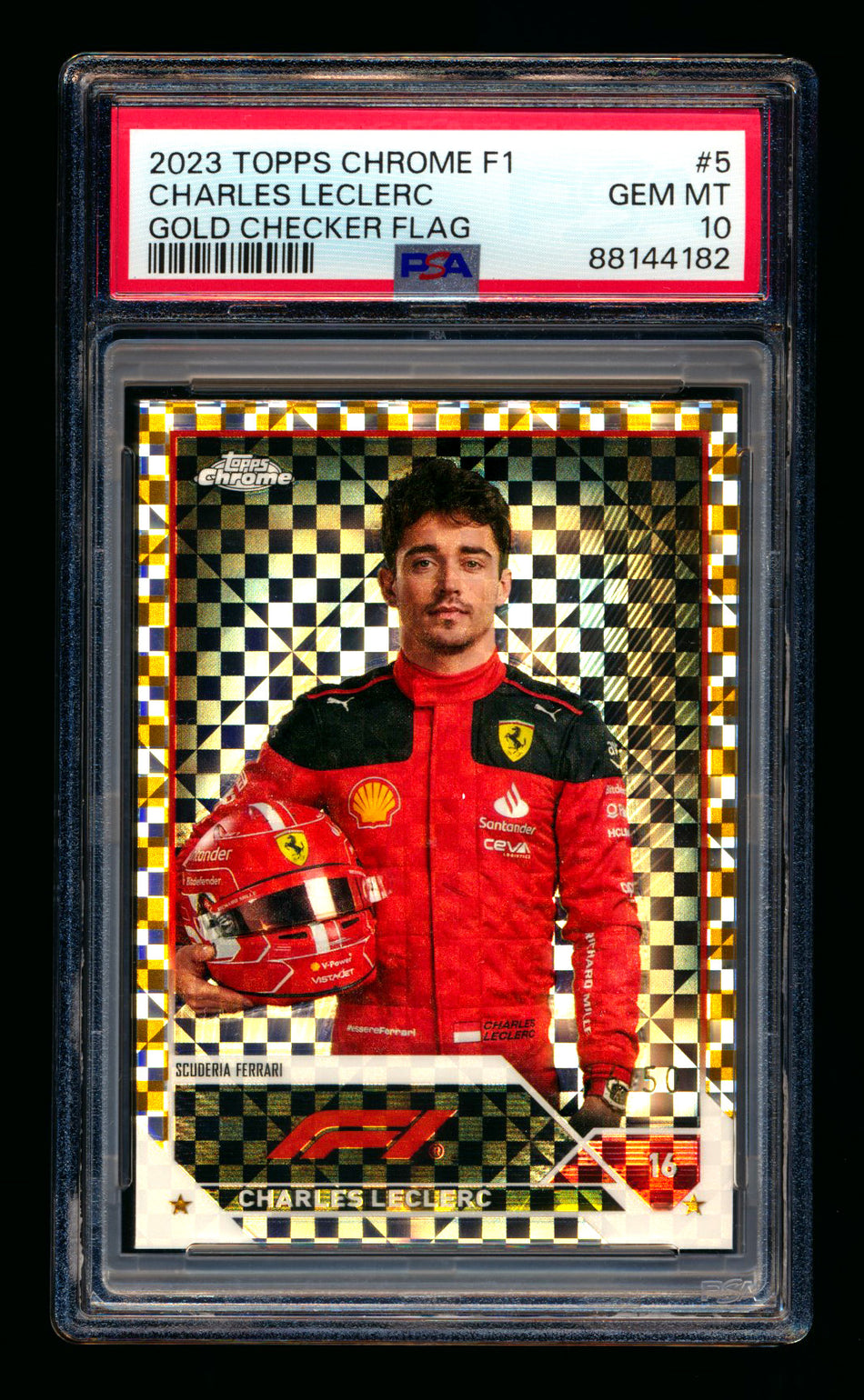 2023 Topps Chrome F1 #5 Charles Leclerc Gold Checker Flag Refractor Portrait #16/50 PSA 10 (Car Number!) ** (SOLD - $150.00 - 12/17/2024) **