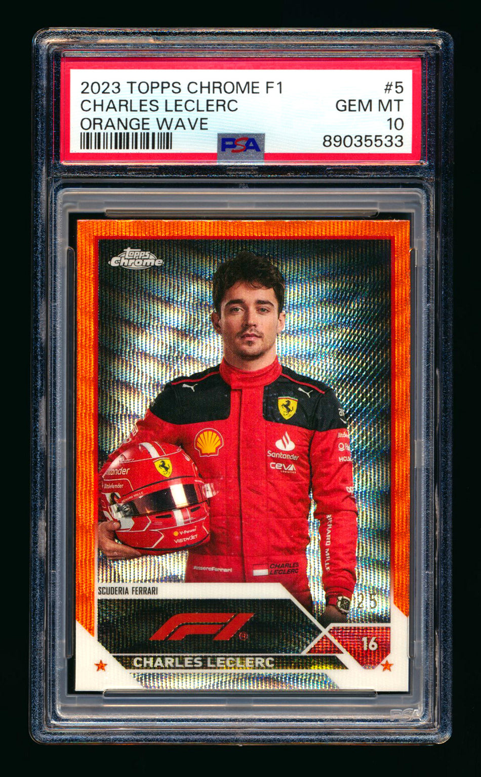 2023 Topps Chrome F1 #5 Charles Leclerc Orange Wave Refractor Portrait #18/25 PSA 10 ** (SOLD - $135.00 - 12/17/2024) **