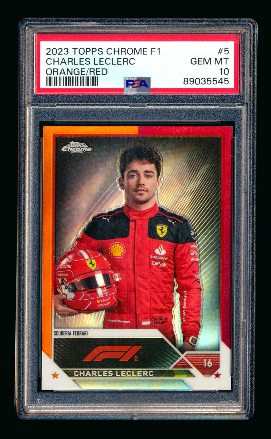 2023 Topps Chrome F1 #5 Charles Leclerc Orange/Red Refractor Portrait PSA 10