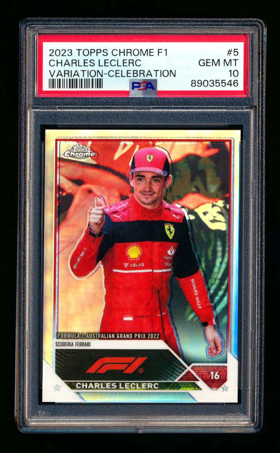 2023 Topps Chrome F1 #5 Charles Leclerc Refractor Image Variation Celebration SP PSA 10