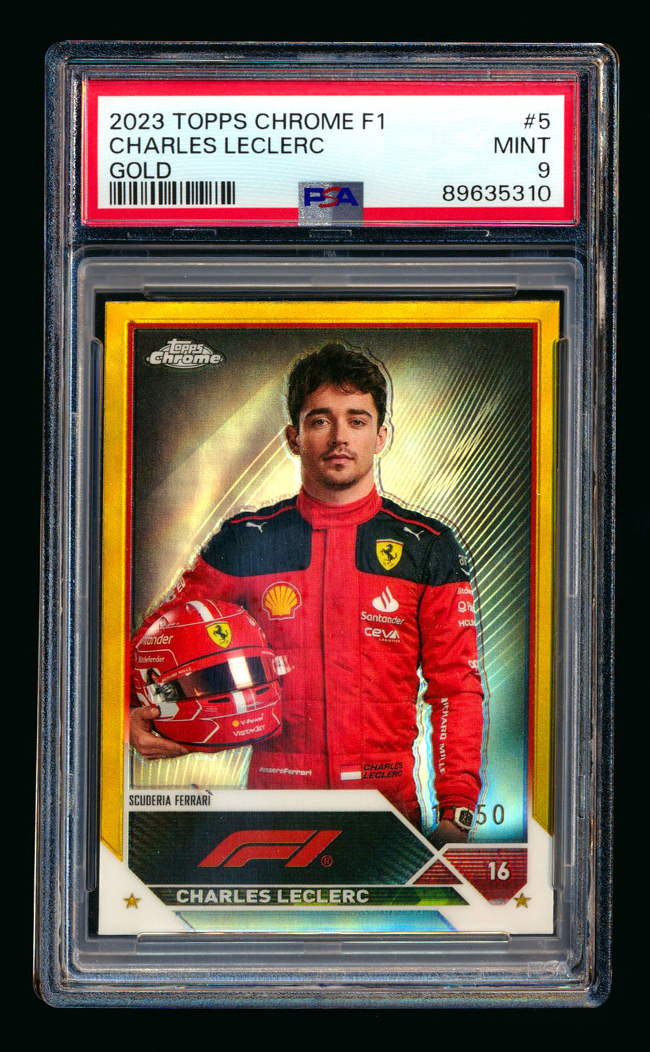 2023 Topps Chrome F1 #5 Charles Leclerc Gold Refractor Portrait #11/50 PSA 9