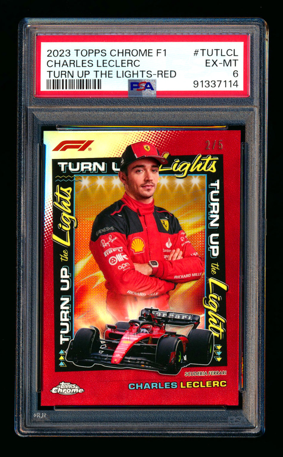 2023 Topps Chrome F1 Turn Up The Lights #TUTL-CL Charles Leclerc Red Refractor #2/5 PSA 6