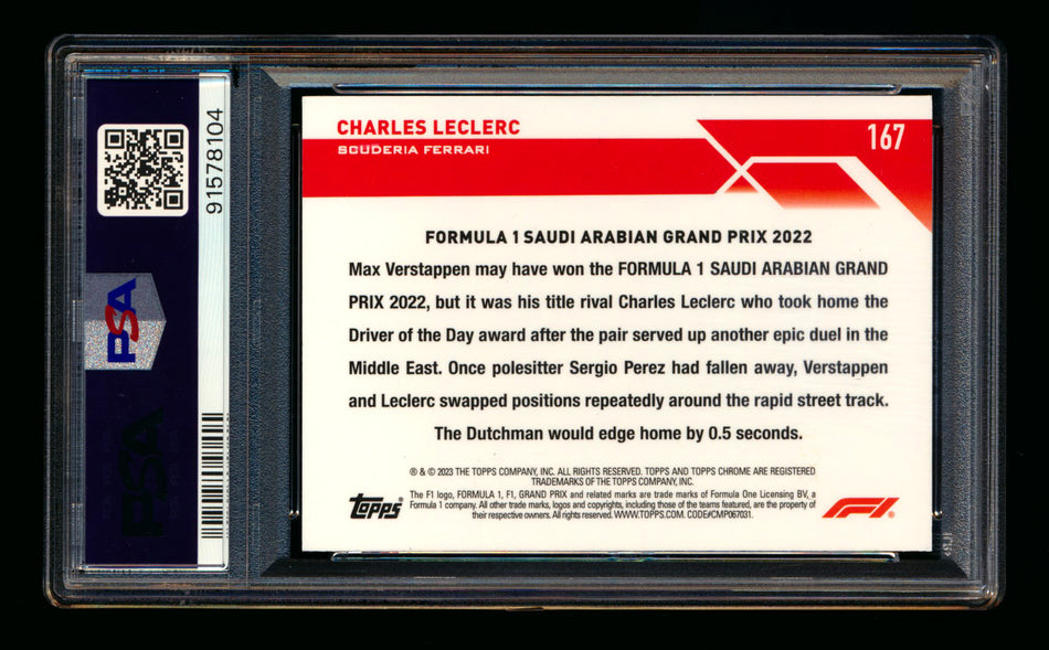 2023 Topps Chrome Sapphire F1 #167 Charles Leclerc Orange Refractor #24/25 PSA 10 ** (SOLD - $60.00 - 12/23/2024) **