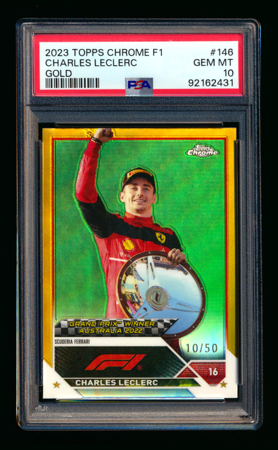 2023 Topps Chrome F1 #146 Charles Leclerc Gold Refractor #10/50 PSA 10