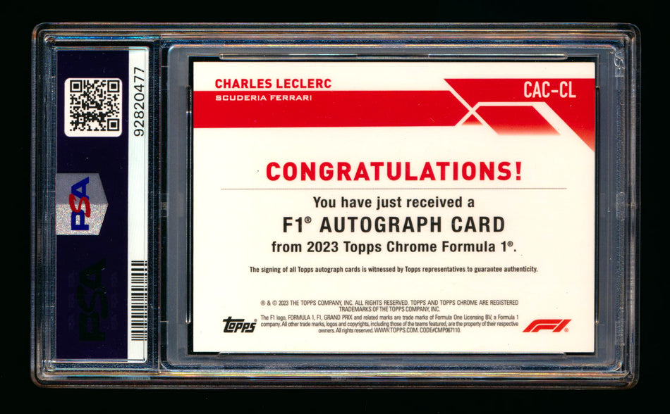 2023 Topps Chrome F1 #CAC-CL Charles Leclerc Orange Refractor Autograph #09/25 PSA Authentic