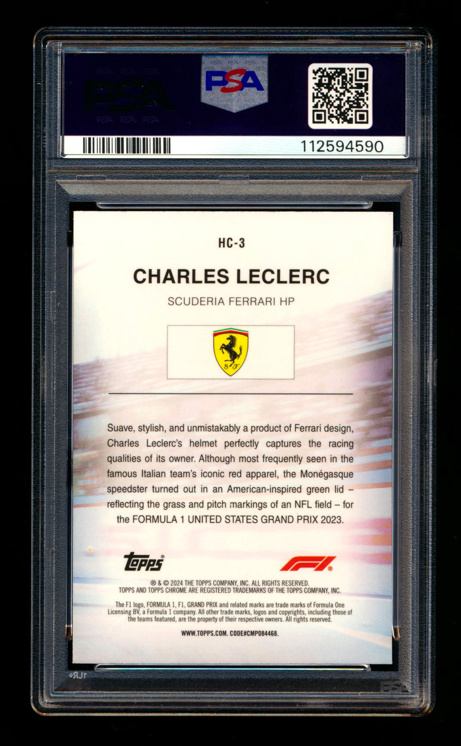 2024 Topps Chrome Logofractor F1 Helmet Collection #HC-3 Charles Leclerc Gold Refractor #22/50 PSA 10 ** (SOLD - $650.00 - 12/5/2025) **