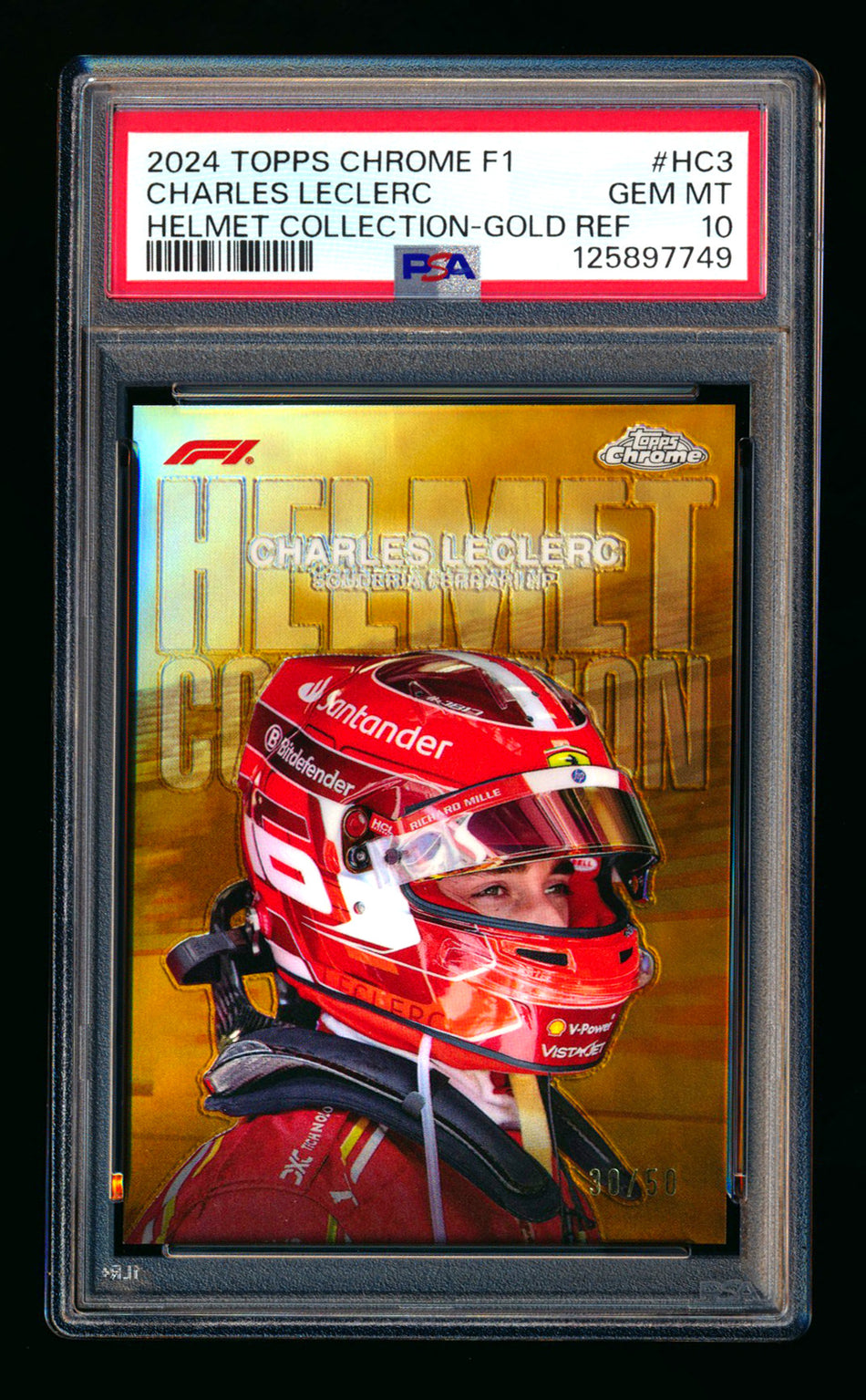 2024 Topps Chrome F1 Helmet Collection #HC-3 Charles Leclerc Gold Refractor #30/50 PSA 10 ** (SOLD eBay - $1,050.00 - 3/27/2026) **