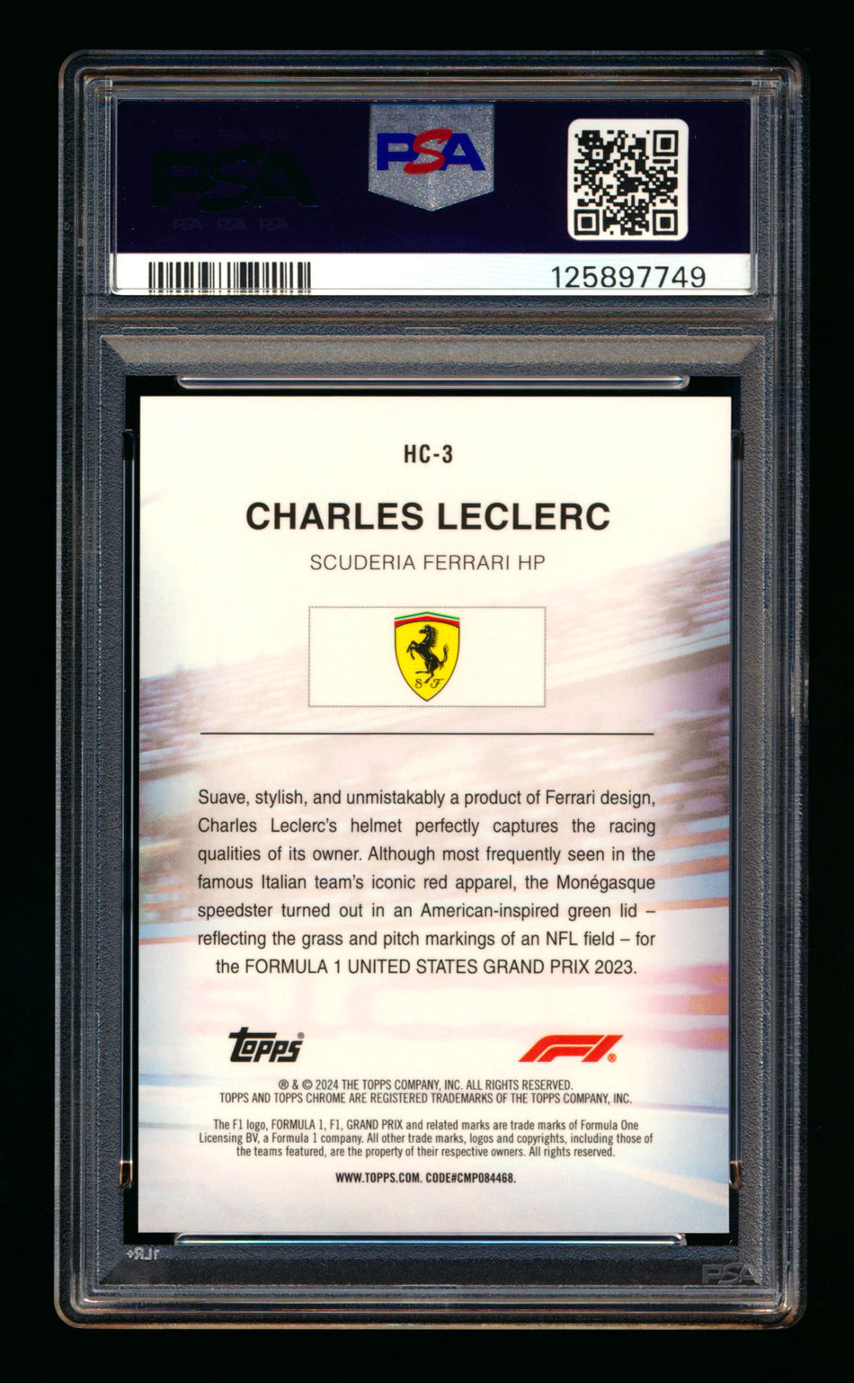 2024 Topps Chrome F1 Helmet Collection #HC-3 Charles Leclerc Gold Refractor #30/50 PSA 10 ** (SOLD eBay - $1,050.00 - 3/27/2026) **