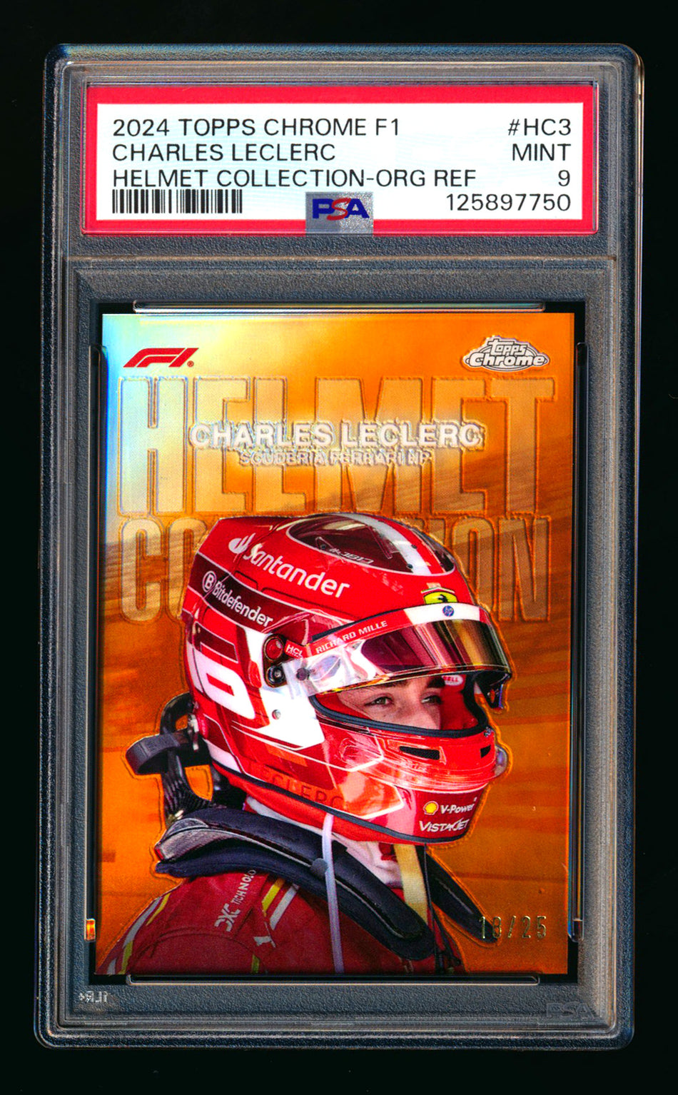 2024 Topps Chrome F1 Helmet Collection #HC-3 Charles Leclerc Orange Refractor #18/25 PSA 9 ** (SOLD eBay - $595.00 - 11/20/2025) **