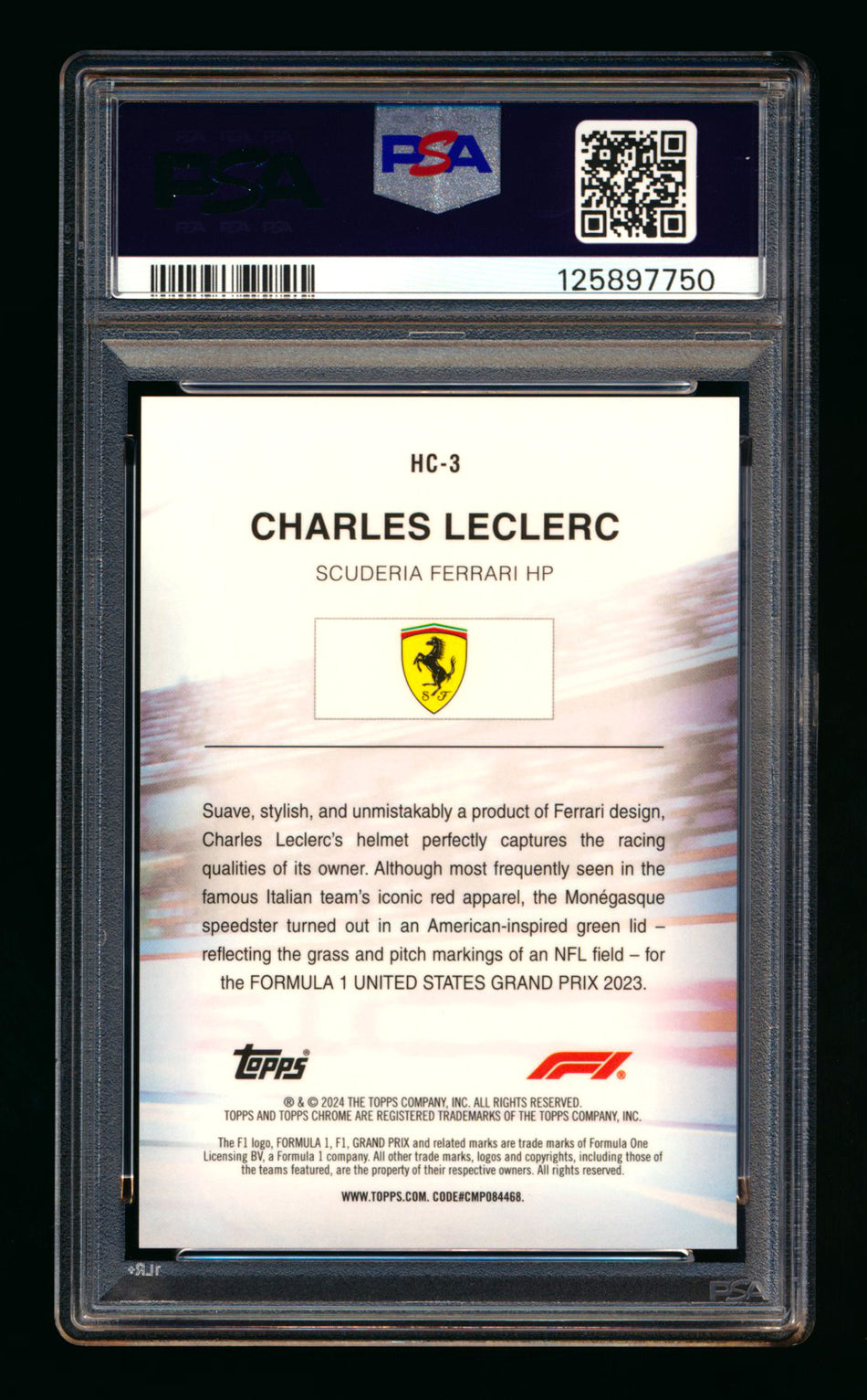 2024 Topps Chrome F1 Helmet Collection #HC-3 Charles Leclerc Orange Refractor #18/25 PSA 9 ** (SOLD eBay - $595.00 - 11/20/2025) **