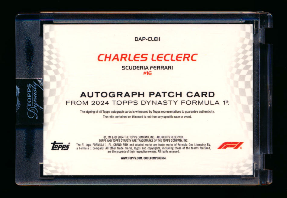 2024 Topps Dynasty F1 #DAP-CLEII Charles Leclerc Patch Autograph #06/10 ** (SOLD eBay - $1,695.00 - 12/22/2025) **