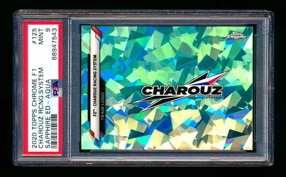 2020 Topps Chrome Sapphire F1 #125 Charouz Racing System Team Logo RC Aqua Refractor #58/99 PSA 9