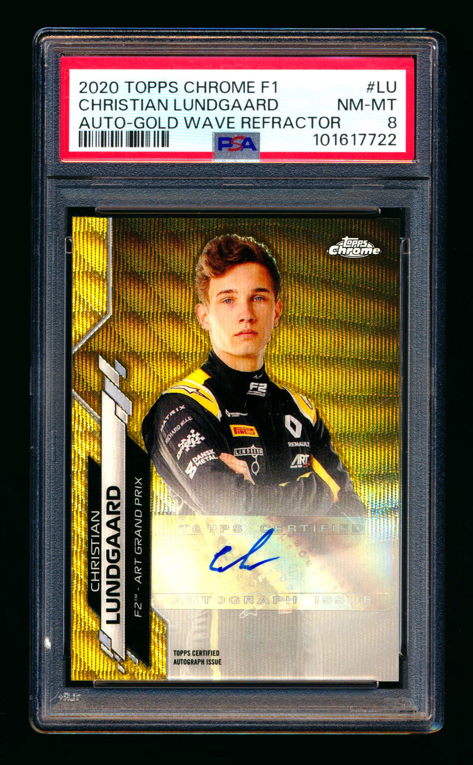 2020 Topps Chrome F1 #F1A-LU Christian Lundgaard RC Gold Wave Refractor Autograph #05/50 PSA 8 ** (SOLD - $59.00 - 11/1/2025) **