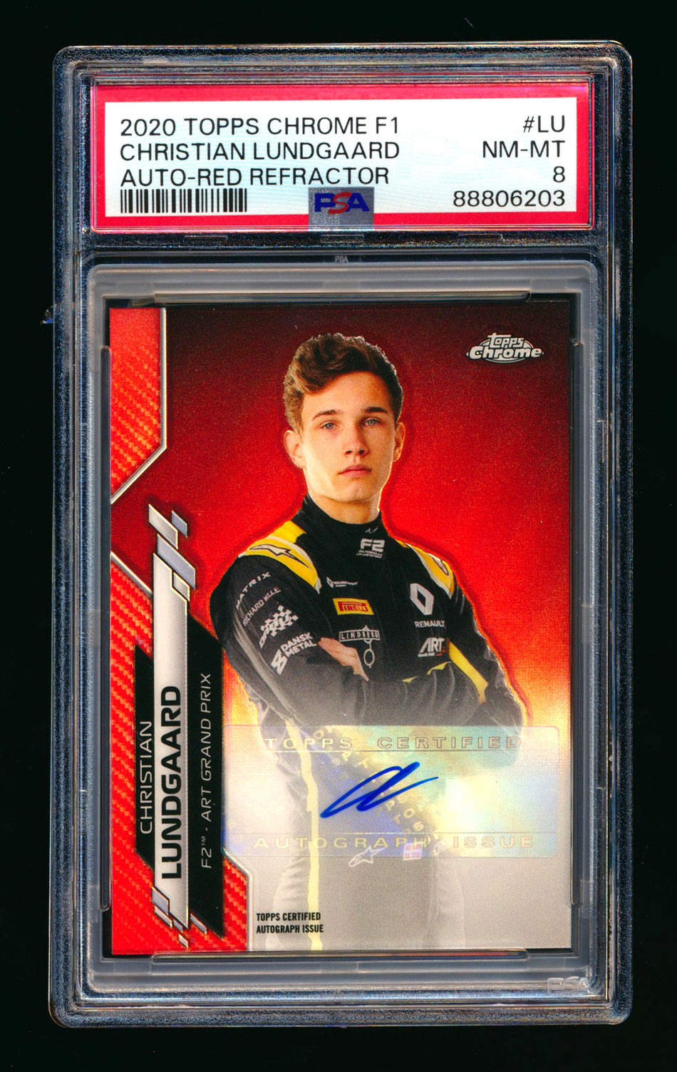 2020 Topps Chrome F1 #F1A-LU Christian Lundgaard RC Red Refractor Autograph #3/5 PSA 8 ** (SOLD - $1,900.00 - 10/15/2025) **