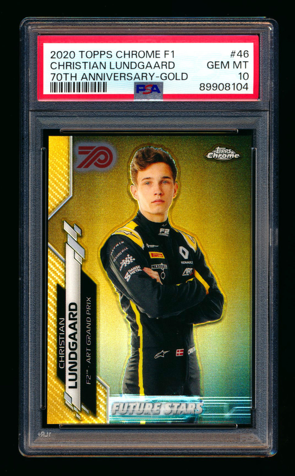 2020 Topps Chrome F1 #46 Christian Lundgaard RC 70th Anniversary Gold Refractor PSA 10