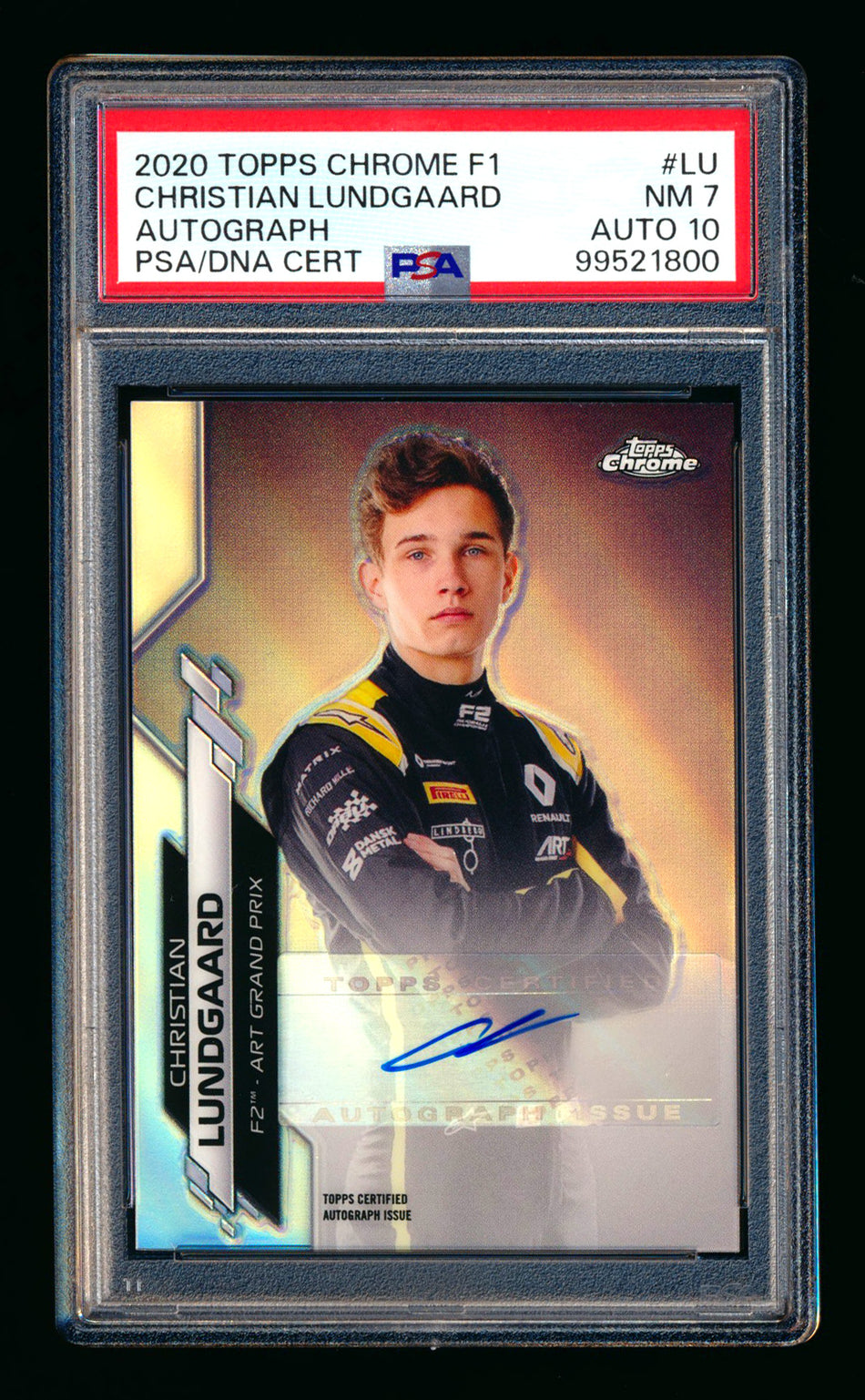 2020 Topps Chrome F1 #F1A-LU Christian Lundgaard RC Refractor Autograph #219/366 PSA 7 DNA 10