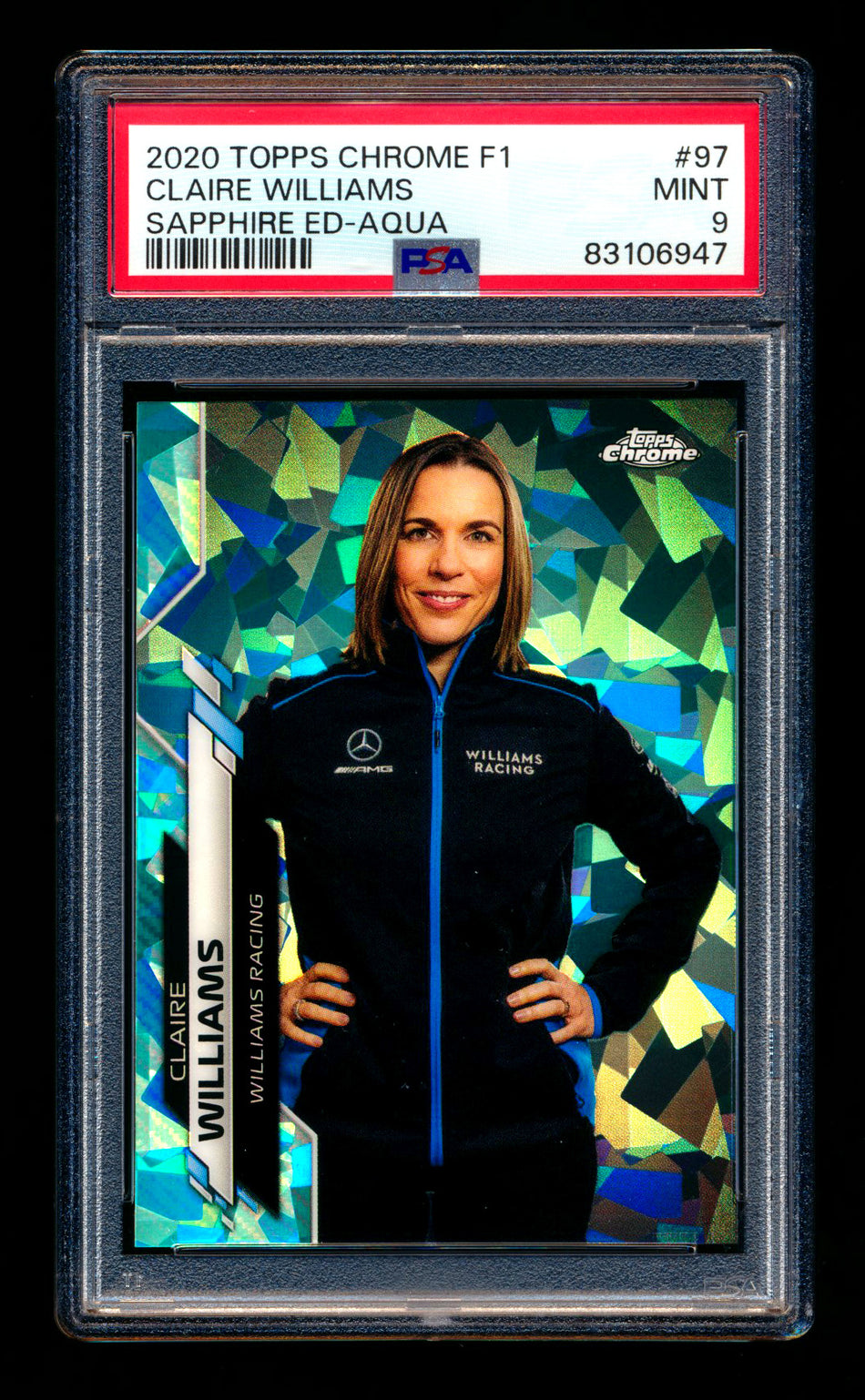 2020 Topps Chrome Sapphire F1 #97 Claire Williams RC Aqua Refractor #66/99 PSA 9