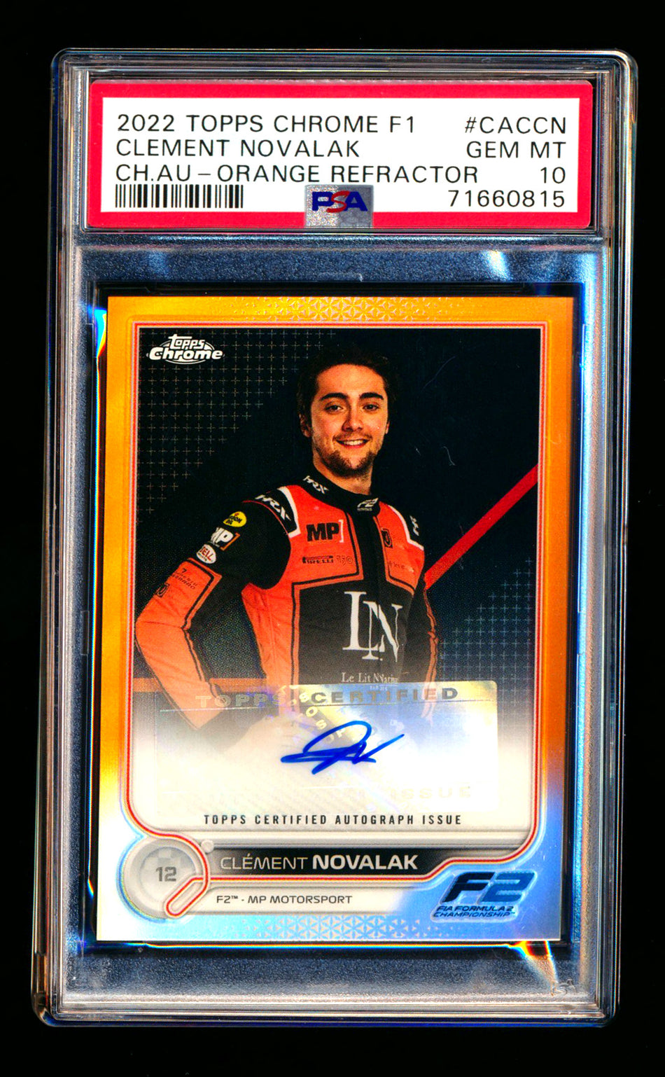2022 Topps Chrome F1 #CAC-CN Clement Novalak RC Orange Refractor Autograph #22/25 PSA 10