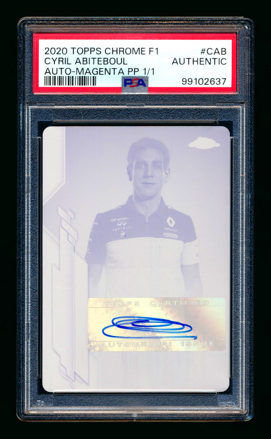 2020 Topps Chrome F1 #F1A-CAB Cyril Abiteboul RC Magenta Printing Plate Autograph #1/1 PSA Authentic