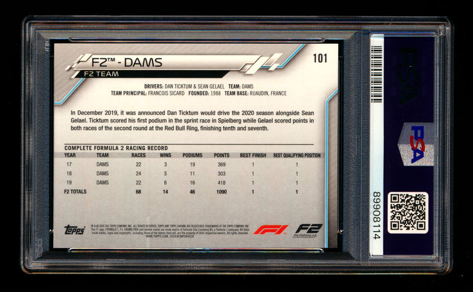 2020 Topps Chrome F1 #101 DAMS RC 70th Anniversary Orange Refractor PSA 9 ** (SOLD eBay - $35.00 - 10/1/2025) **